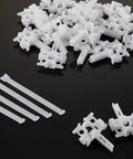 Vertical Blind Repair Tabs Kit 20 Pieces Replacement Slats Window Fixer Parts with white plastic slides and rods on black background.