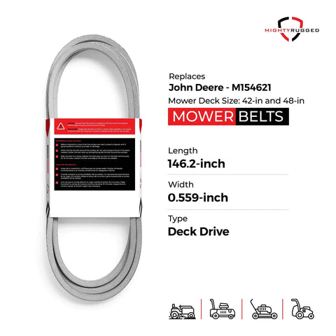 John Deere Deck Belt Replacement M154621 Perfect Drop In Fit For X300 X304 X310 And Z245 Riders With 42 Inch Deck drive belt, 146.2 inches long.