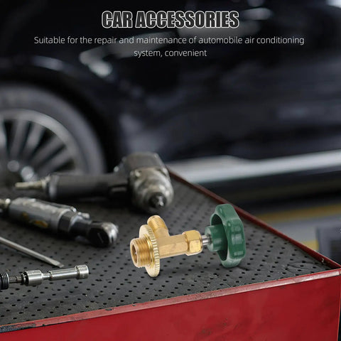 Heavy Duty Car Ac Refrigerant Tank Adapter For Freon Refill Charging Valve Kit Leak Proof Metal Connector on workbench.