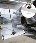 Heavy Duty 36 Inch Rolling Push Broom Sweeper For Yard And Auto Shop Cleanup being used on a wet garage floor.