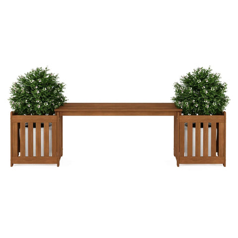 Two In One Planter Bench Set With Premium Hardwood Planters Outdoor Garden Bench For Patio Porch Balcony Or Backyard Two 15.8 Inch Square Boxes Connected By A 40.5 Inch Seat Create A Space Saving Versatile Floral Display.