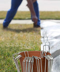 Heavy Duty Galvanized Garden Stakes And Landscape Staples 6 Inch 11 Gauge 500 Pack used for securing landscaping fabric.