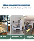 Automatic Cake Coating And Smoothing Machine For 4 To 12 Inch Cakes in shop and DIY settings with stainless steel turntable.