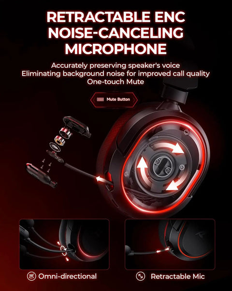 Retractable mic detail on Wireless Gaming Headset With 7.1 Surround Sound, 2.4Ghz USB Dongle And Bluetooth 5.4, RGB Lighting