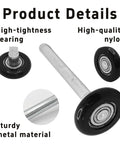 Two Pack Heavy Duty Nylon Garage Door Rollers With Dead Silent Bearing Construction And Rock Smooth Glide Action For No Sweat Track Replacement Jobs In Black, close-up view of bearing and nylon roller.