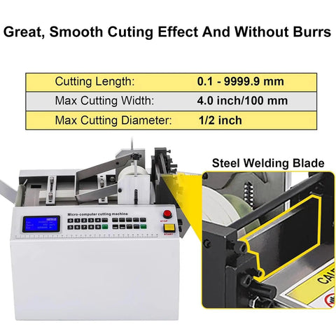 Automatic Heat Shrink Tube Cutting Machine Slick Cable Pipe Trimmer with digital controls for precise cuts.