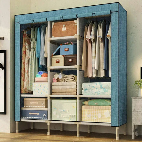 Slick Setup Portable Closet Organizer And Wardrobe Shelves Crafted From Thick Nonwoven Fabric Featuring Easy Pop Up Build And Smart Bedroom Storage Flex with clothes and storage boxes.