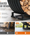 Close-up of elevated base design on 32 Inch Firewood Hoop Rack With Rustproof Cover, logs elevated for dryness and stability.