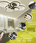 33.3 Inch Dimmable LED Ceiling Light With Six Ring Flush Mount And Acrylic Lampshade In Black, shown in a modern living room