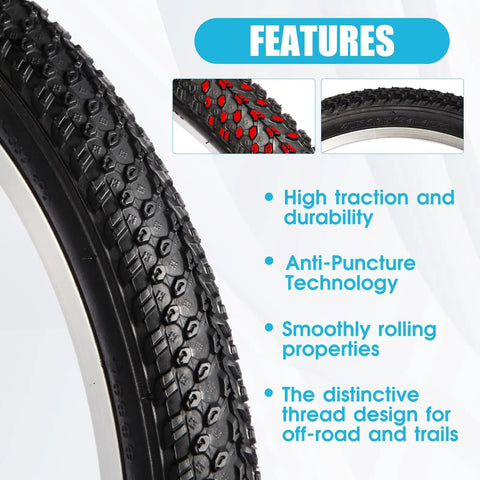 Two Pack 20 Inch Mountain Bike Tire Set With 1.95 Inch Puncture Resistant Folding Tires for off-road riding, tread design close-up