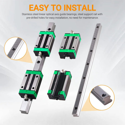 ANWOK linear guide rail set with two 600mm HGR20 rails and four HGH20CA square carriages on aluminum rails for CNC machines