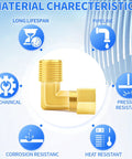 Image of Brass Compression Elbow Fitting One Half Inch Tube OD To One Half Inch NPT Male 90 Degree Connector Two Pack For Plumbing Systems with material features