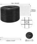 Badass Solar Panel Roof Protection Net, 6 X 100 Ft, 1/2 Inch Mesh For Slick Perimeter Guard, rolled black mesh with dimensions.