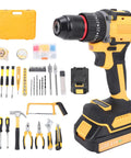 Heavy Duty Cordless Drill And Impact Driver Beast Offering Twenty One Volt Power With Forty Newton Meter Torque Three In One Multifunction Setup for tough fastening and drilling, complete with screwdrivers and drill bits.
