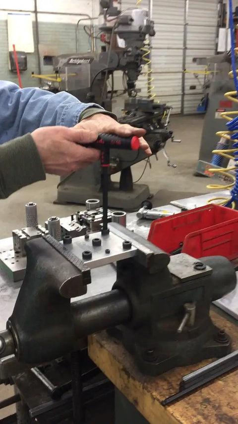 Using Power-T Handle Hex Key Set, 11 Piece Allen Wrench Kit With SAE Inch Sizes 5/64 Through 3/8, 9 Inch Series on machinery.