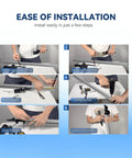 Installation steps for Dock Pole Auger for Aluminum Poles and 2 Inch O D Tubing, illustrating tools, measuring, and drilling process.