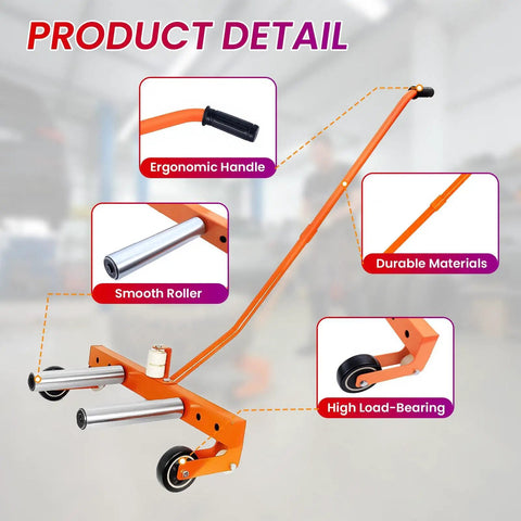 Heavy Duty Rolling Tire Dolly Workhorse Hauler For Moving Truck And Trailer Wheels Smoothly Across Extra Wide Concrete Floors Forged From Heavy Steel Tubing with ergonomic handle and smooth rollers.