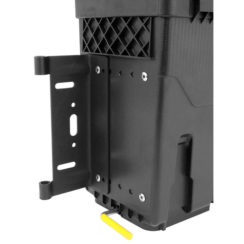 Top Shelf Swing Storage Toolbox For Dodge Ram 1500 2500 3500 Left Side Bolt On Manual Fold Black ABS Plastic mount detail.