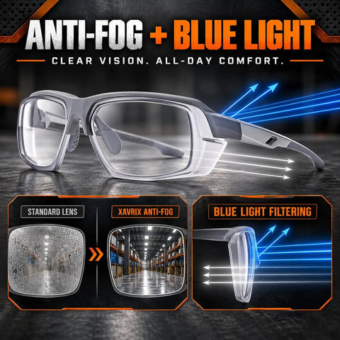 Smooth Transition Z87 Safety Glasses With Hella Clear Photochromic Lenses Anti Fog UV400 Blue Light Blocking For Driving And Work Top Shelf Eye Protection In Slick Gray, showcasing anti-fog and blue light filtering features.