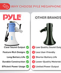 Comparison of Pyle Portable PA Megaphone With Built In Siren 50 Watt Power and other brands highlighting features.