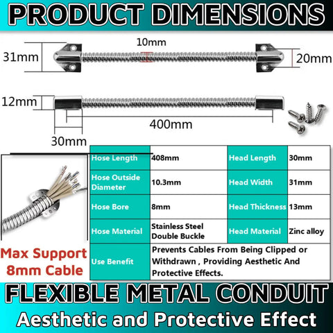 Two Pack 16 Inch Door Flex Conduit For Door Wiring And Access Cables Stainless Steel Flexible Electrical Conduit dimensions chart