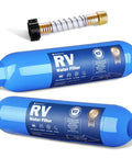 Rig Tested Camper Water Filter 2 Pack featuring blue heavy duty inline design for RVs with NSF certification.