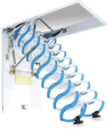 Electric Remote Attic Ladder With Slick Pull Down Motion And Telescoping Fold For Quick Home Loft Access, displayed with opened steps.
