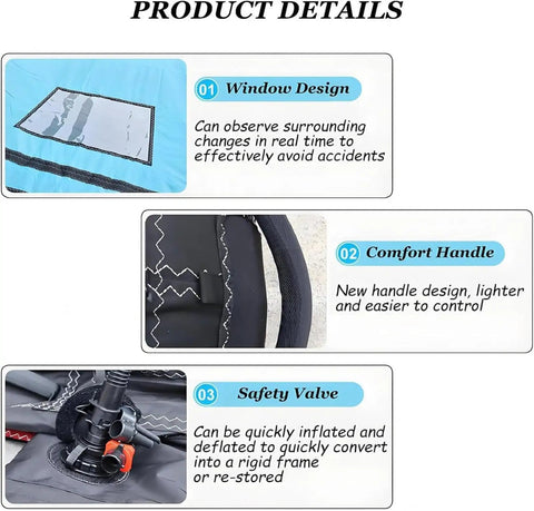 Close-up of Portable Windsurfing Inflatable Wing Handheld Wing Foil Kite Surfing Inflatable Wing With Window details with handle and valve.