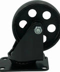3.5 Inch Black Cast Iron Swivel Caster Wheel Set Of 4 No Brake Rock Solid Heavy Duty Industrial Cart Plate No Nonsense Beefy Steel Frame Workhorse side view showing wheel and mounting plate