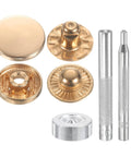 Badass 24 Pack Gold Brass Snap Buttons With 4 Heavy Duty Setting Pliers For Hella Tough Leather Jackets Bags And Marine Canvas Outerwear Sewing Repair Kits - gold snap components and metal tools set.