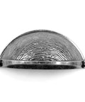 Aged Silver Molten Texture Cup Pulls 3 Inch Hole Centers 6 Pack Vintage Drawer Handles For Kitchen Cabinets And Dressers front view with textured surface