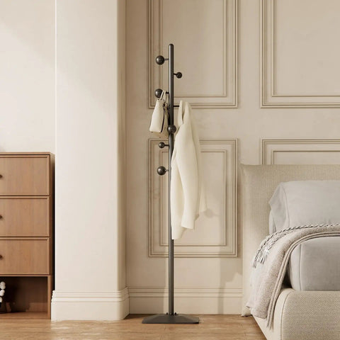 Freestanding Coat Rack With Seven Hooks And Sturdy Metal Base For Bags Hats And Coats Built To Last with clothes hanging