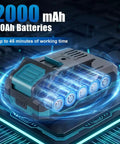 Heavy Duty Cordless Drill And Driver With Badass Brushless Motor Killer 75 Nm Torque 2000 mAh 2.0Ah battery pack for fast charging.