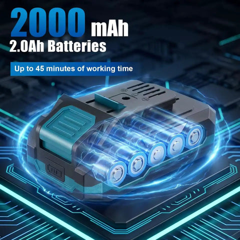 Heavy Duty Cordless Drill And Driver With Badass Brushless Motor Killer 75 Nm Torque 2000 mAh 2.0Ah battery pack for fast charging.