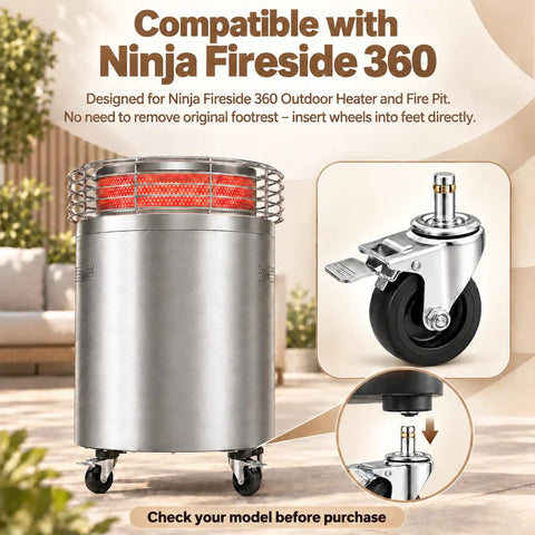Smooth Rolling Replacement Caster Wheels For Outdoor Fire Pits And Patio Heaters With Three Inch Heavy Duty Swivel Casters featuring Ninja Fireside 360.