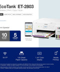 EcoTank ET-2803 Cartridge-Free Supertank Color All-In-One Printer With Wireless Connectivity, Scan And Copy, AirPrint Support
