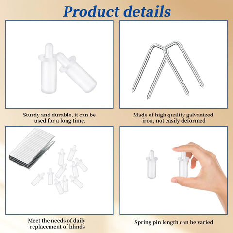 No Sweat Plantation Shutter Repair Kit With Hella Sturdy Spring Loaded Pins And Top Shelf Louver Staples showing clips and pins for easy installation.