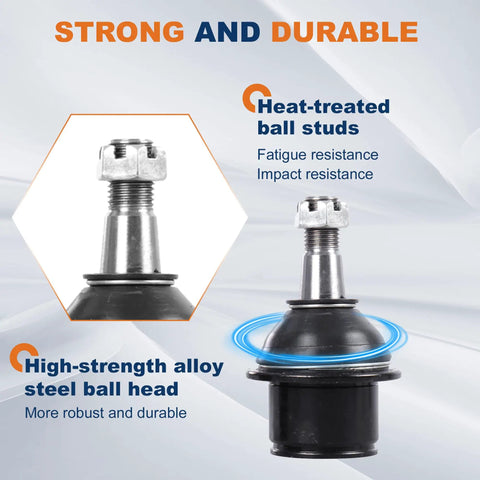 Beefed Up Front Suspension Repair Kit With Upper Lower Control Arms Ball Joints Sway Bars And Tie Rod Ends 16 Piece Set showing heat-treated ball joint detail.