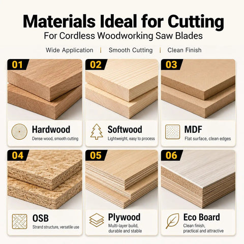 Materials ideal for cutting with Heavy Hitter 6 1/2 Inch 40 Tooth Carbide Circular Saw Blade featuring anti vibration design.