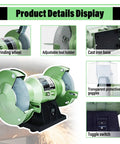 Heavy Duty Dual Wheel Bench Grinder Pumping Out 120W Or 200W Badass Torque With Lockdown Safety Guard showing grinding wheels and adjustable tool holder.