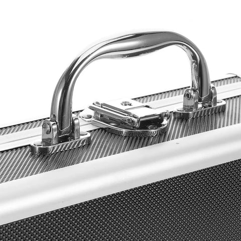 Rock Solid Hardcore Aluminum Rolling Tool Box With Secure Lock And Sturdy Grab Handle Lightweight Portable Design close-up of handle and lock mechanism