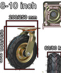 Heavy Duty Pneumatic Swivel Caster Set With Side Brake And Shock Absorbing Wheels For Industrial Toolboxes, 8-10 inch size.