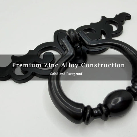 Top Shelf Vintage Black Ring Pull Handles For Kitchen Cabinets And Dressers Solid Zinc Alloy Build showing ornate design and solid construction.