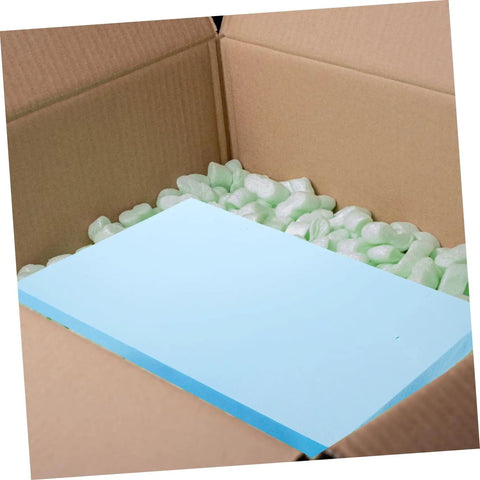Premium Polyurethane Foam Sheet Cuts For Toolboxes And Cases Delivering Kick Ass Protection For Sensitive Gear During Road Trips And Moves With Heavy Duty Cushioning Inside a cardboard box with packing peanuts.