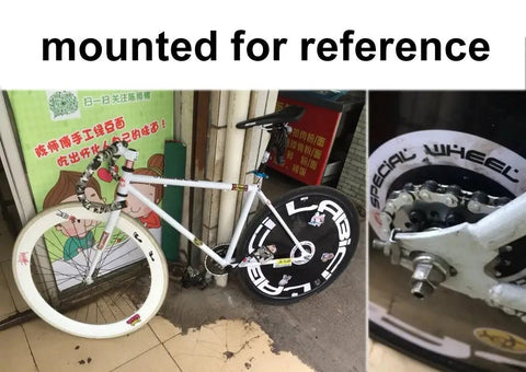 Mounted 28T Fixed Gear Bicycle Sprocket With Brake Disc Mount on white bike, showcasing bike setup with two close-up views.