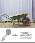 Heavy Duty Double Ball Bearing Sliding Door Rollers With Bulletproof Steel Trolley And Smooth Glide For Patio Doors and Window Replacement Hardware. Wheelbarrow and trolley assembly detail.
