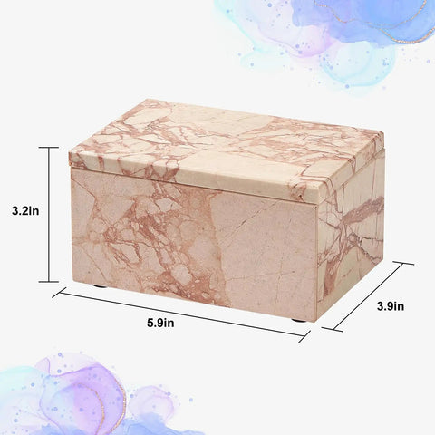 Natural Marble Storage Box With Lid Pink Rectangular Stone Organizer For Jewelry Makeup Cotton Swabs And Keepsakes Luxury Home Decor 5.9 x 3.9 x 3.1 Inch with dimensions shown.