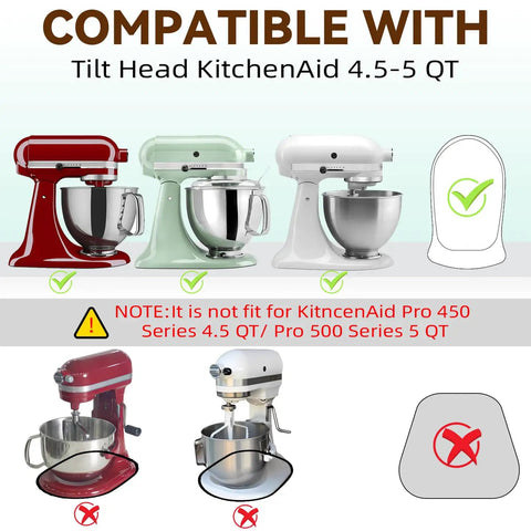 Heavy Duty Stand Mixer Rolling Base With Bottom Storage Compartments Slick Glide Platform For Four Point Five To Six Quart Tilting Mixers No Sweat Kitchen Cart compatibility chart showing mixers.