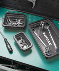 Collapsible Magnetic Parts Tray Organizer Set With 12 Inch Flexible Magnetic Pickup Tool Garage Ready on workbench