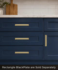 Rock Solid 5 Pack Brass Cabinet Drawer Pull Backplates Featuring 3 Inch Hole Centers With A Legit Brushed Finish That Definitely Will Not Chip Or Peel On Wood Surfaces on dark blue kitchen drawers.